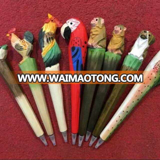 Animal Wooden carving creative ballpoint pen wood Ball point pens handmade sculpture student ball-point